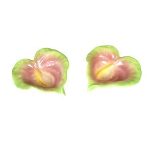 Honolulu Clay Works Anthurium Flower Set of 2 Ceramic Trinket Candy Bowls 5"